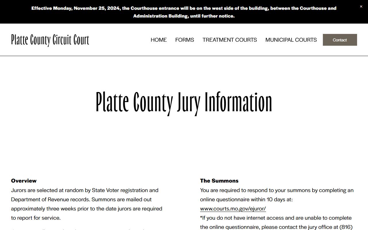 Platte County Circuit Clerk records and local eJuror source