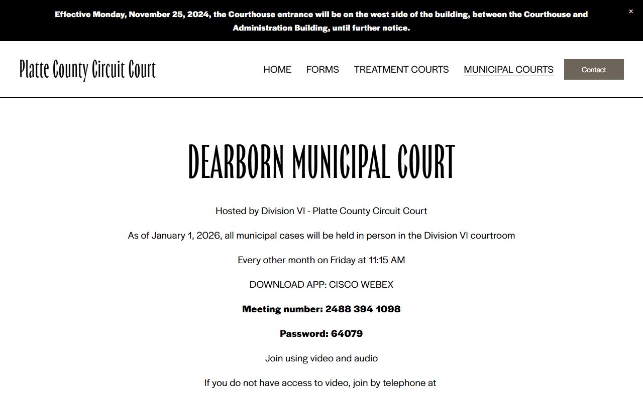 Platte County court dockets Dearborn Municipal Court page