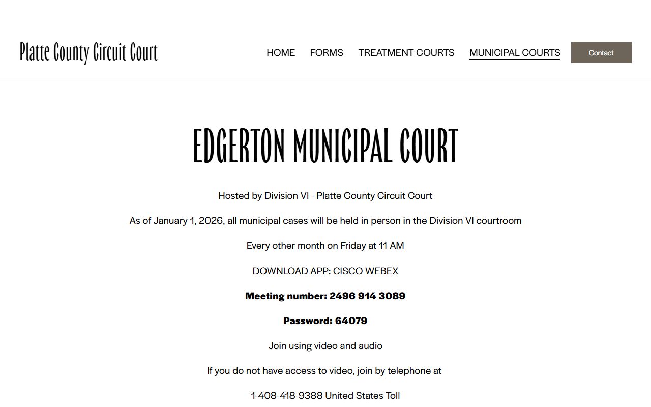 Platte County court dockets Edgerton Municipal Court page