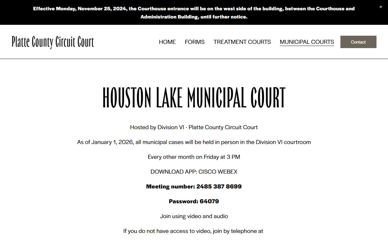 Platte County court dockets Houston Lake Municipal Court page