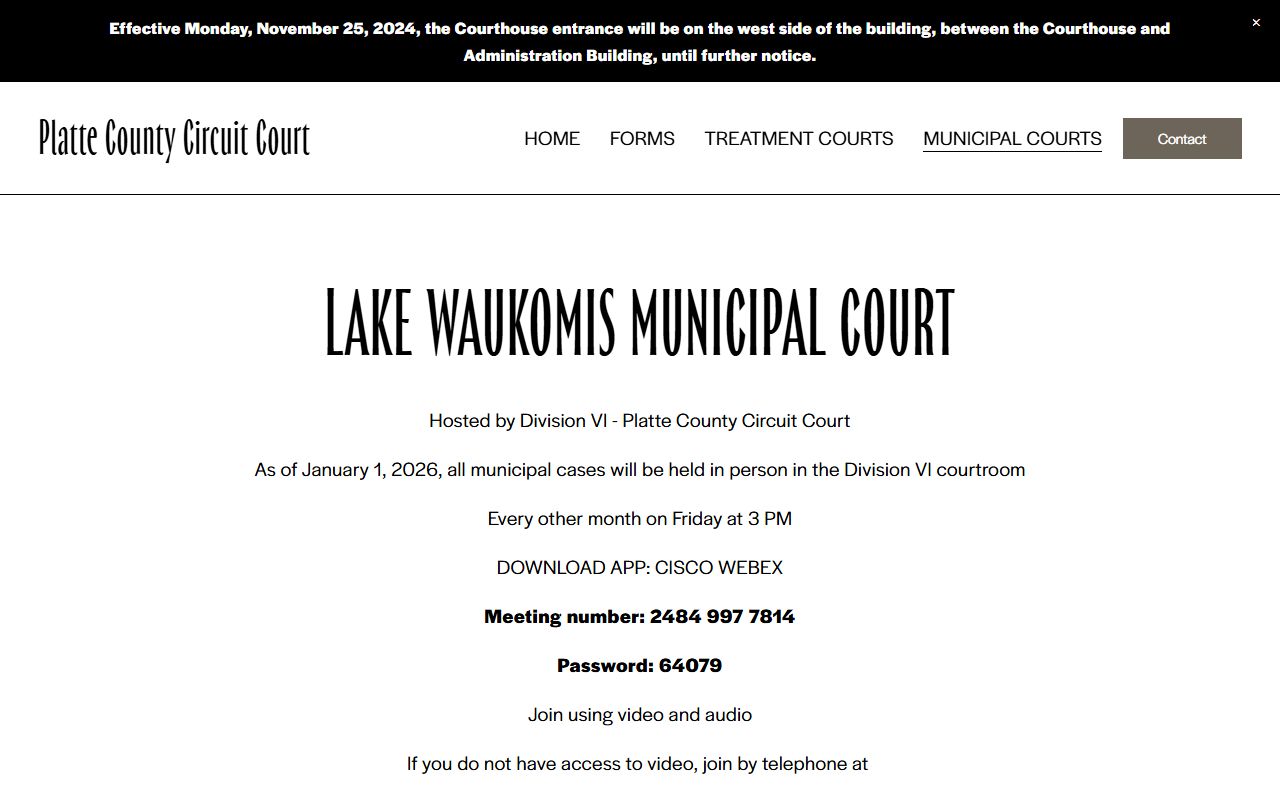 Platte County court dockets Lake Waukomis Municipal Court page