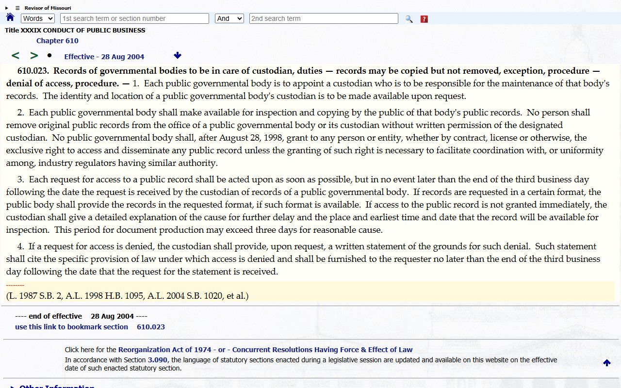 Platte County court records Missouri Sunshine Law response timing statute