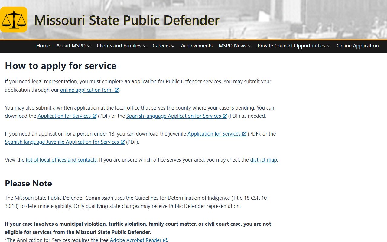 Platte County criminal court records public defender application instructions