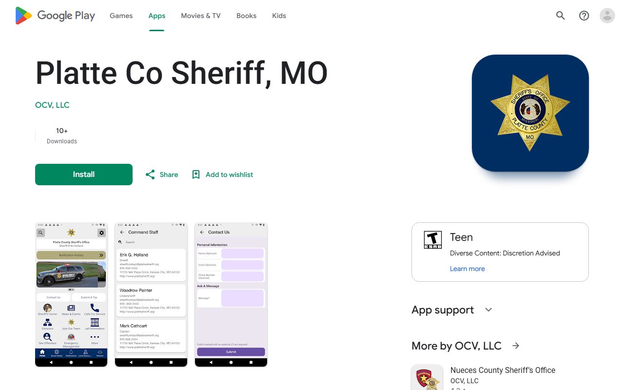 Platte County court records sheriff app Google Play listing