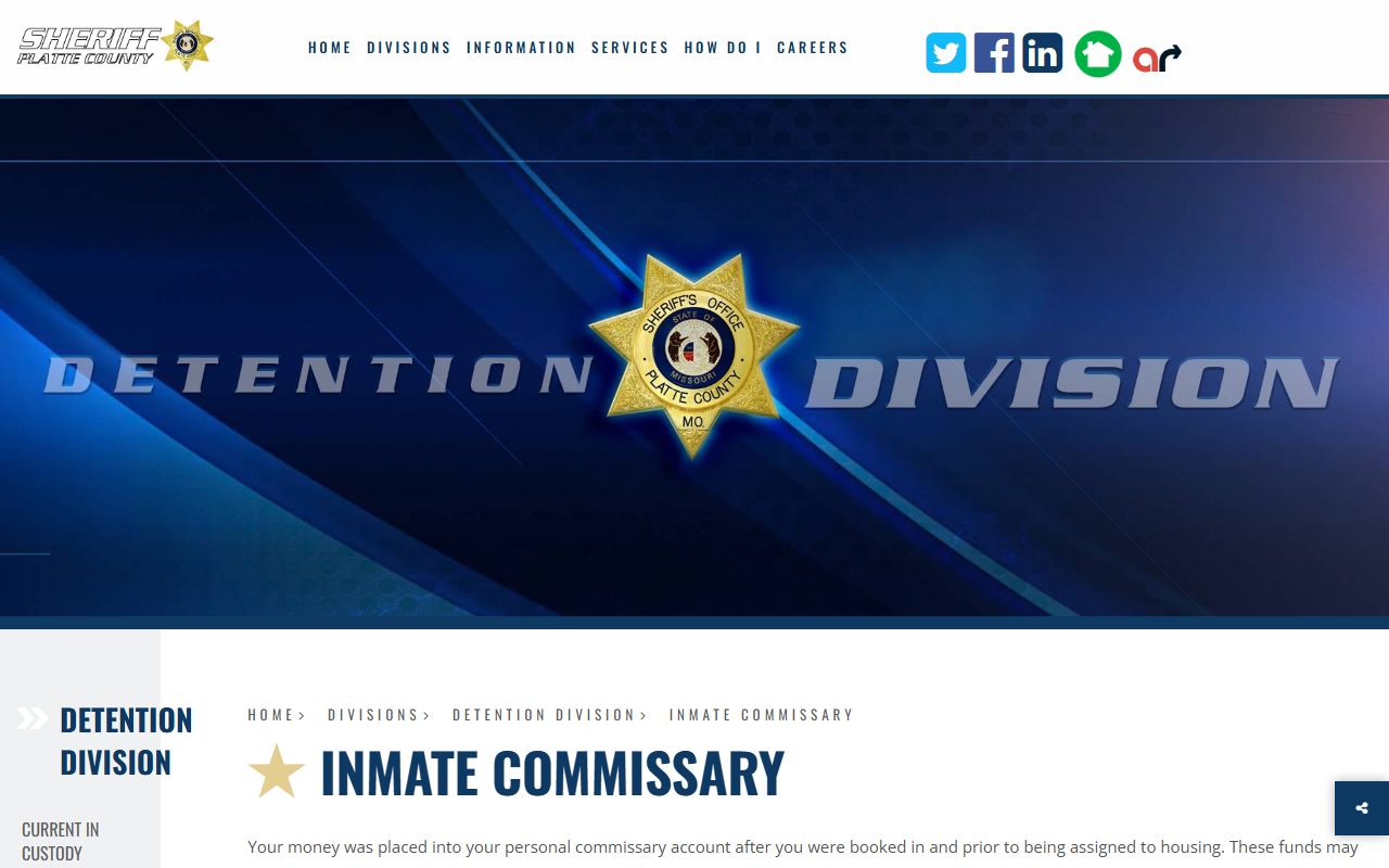 Platte County inmate records inmate commissary rules