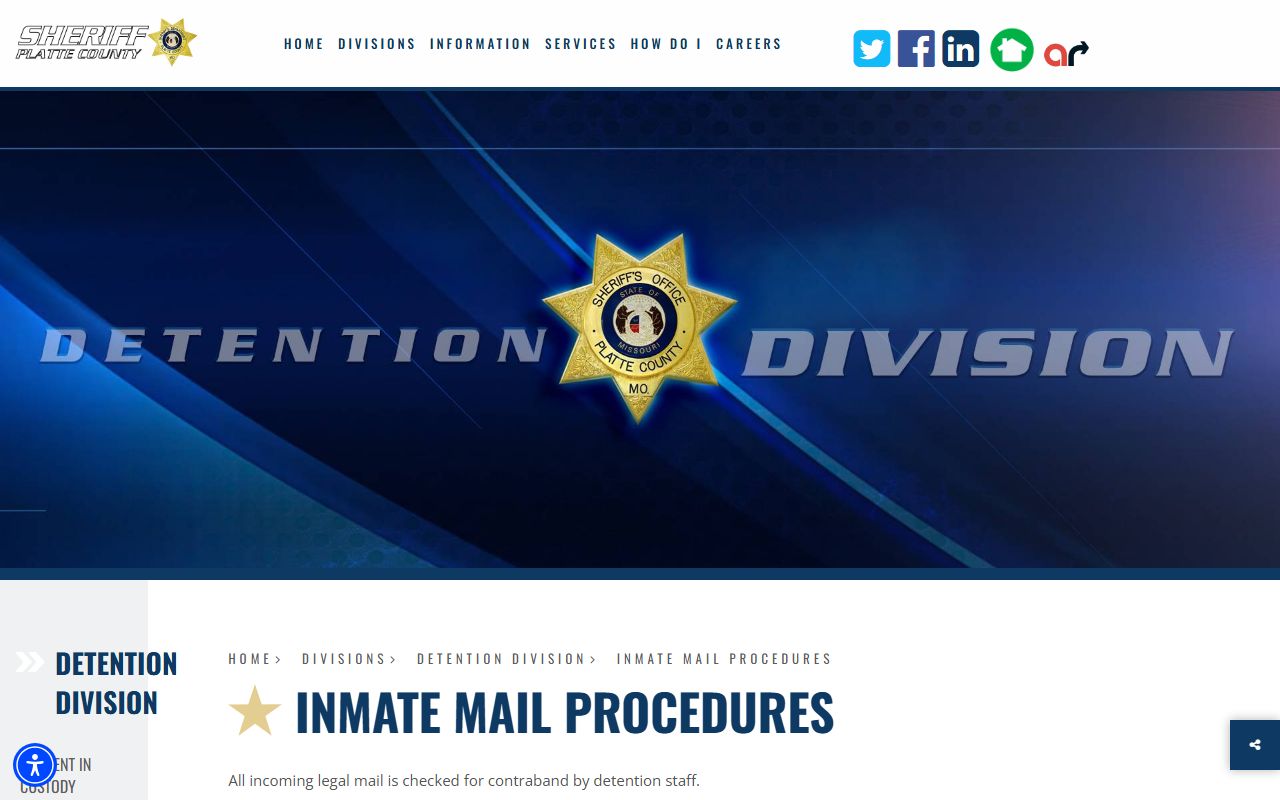 Platte County inmate records inmate mail procedures
