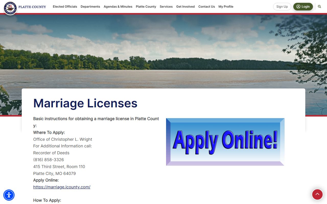 Platte County marriage divorce records marriage license page