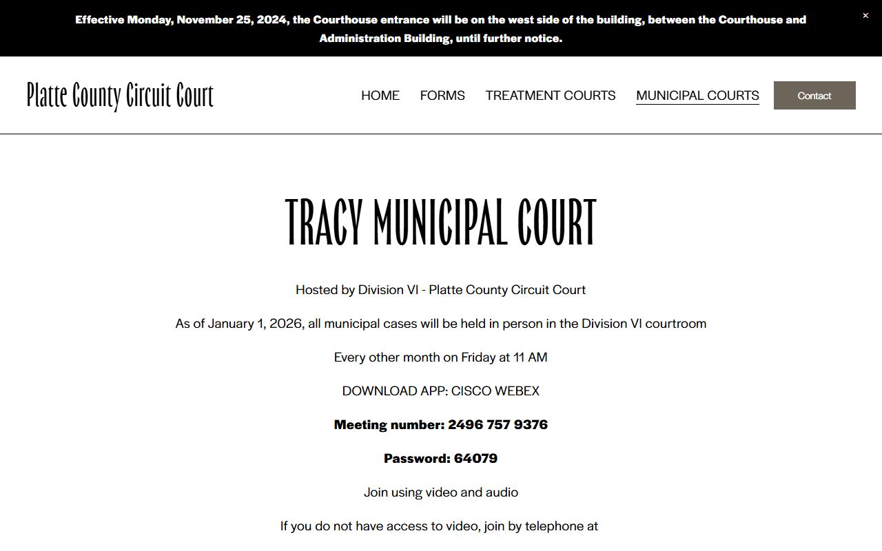 Platte County traffic court records Tracy Municipal Court